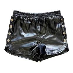 Ledershorts Damen Sexy Wetlook Lack und Leder Mini Tight Bikini Shorts Frauen Hotpants Festival Rave Techno Pole Dance Outfit Lara Croft Kostüm Halloween Karneval Party Faschingskostüme Schwarz 07 XXL von Odizli