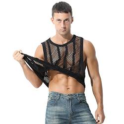 Netzhemd Herren Netzoberteil Netzshirt Männer Muskelshirts Achselshirts Herrenunterhemdem Tank Top Tanktop Vest Transparent Fishnet Breathable Sweatshirt Sexy Clubwear Rave Outfit Schwarz M von Odizli