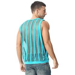 Netzhemd Herren Netzoberteil Netzshirt Männer Muskelshirts Achselshirts Herrenunterhemdem Tank Top Tanktop Vest Transparent Fishnet Breathable Sweatshirt Sexy Clubwear Rave Outfit Türkis XL von Odizli