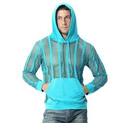 Netzhemd Herren Netzoberteil Netzshirt Männer Unterhemden Muskelshirts Achselshirts Herrenunterhemdem Sexy Clubwear Transparent Fishnet Breathable Hooded Sweatshirt Rave Outfit Türkis Langarm M von Odizli