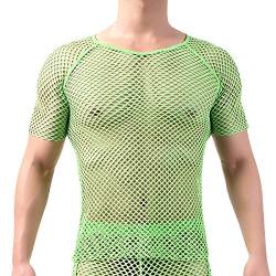 Netzhemd Herren Netzoberteil Netzshirt Männer Unterhemden Muskelshirts Achselshirts Herrenunterhemdem Sexy Unterwäsche Clubwear Rave Kinky Outfit Grün Kurzarm M von Odizli