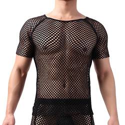 Netzhemd Herren Netzoberteil Netzshirt Männer Unterhemden Muskelshirts Achselshirts Herrenunterhemdem Sexy Unterwäsche Clubwear Rave Kinky Outfit Schwarz Kurzarm XL von Odizli