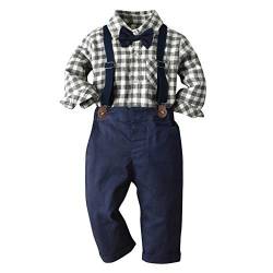 Neugeborenen Baby Jungen kinder kleidung Langarm Hemd+Hosenträger+Fliege+Hosen 4tlg Bekleidungssets Gentleman Festliche Taufe Geschenk Geburtstagsparty Anzug Set Fotoshooting Grau+Blau 2-3 Jahre von Odizli