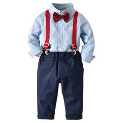 Neugeborenen Baby Jungen kinder kleidung Langarm Hemd+Hosenträger+Fliege+Hosen 4tlg Bekleidungssets Gentleman Festliche Taufe Geschenk Geburtstagsparty Anzug Set Fotoshooting Hellblau 12-18 Monate von Odizli