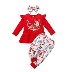 Neugeborenes Baby Mädchen Weihnachtsoutfit Rentier Baumwolle Langarm Top+Hose+Stirnband 3tlg Bekleidungssets Weihnachten Party Herbst Winter Schlafanzug Kleidung Rot-Merry Christmas 12-18 Monate von Odizli