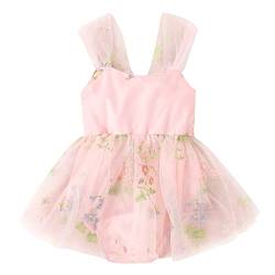 Odizli 1 Geburtstag Mädchen Outfit Ärmellos Blume Stickerei Spitze Strampler Kleid Tutu Tüllkleid Babykleidung Neugeborene Erstausstattung Babysachen Set Kleidung Baby Fotoshooting Rosa #3 9-12 Monate von Odizli