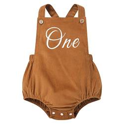 Odizli 1. Geburtstag Mädchen Junge Outfit Sommer Ärmellos Boho Cord 1 Jahr Strampler One Piece Body Babykleidung Erster Geburtstag Geschenk Cake Smash Party Baby Fotoshooting Braun 6-12 Monate von Odizli