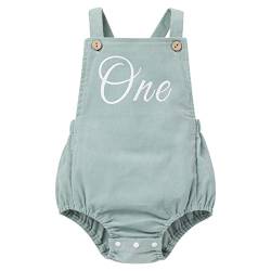 Odizli 1. Geburtstag Mädchen Junge Outfit Sommer Ärmellos Boho Cord 1 Jahr Strampler One Piece Body Babykleidung Erster Geburtstag Geschenk Cake Smash Party Baby Fotoshooting Grün 6-12 Monate von Odizli