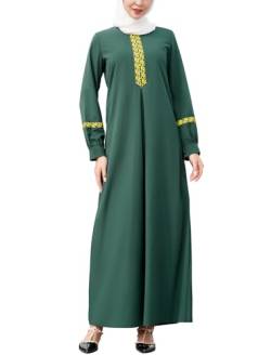 Odizli Abaya Muslim Damen Gebetskleidung für Frauen Muslimische Islamische Kleidung Langarm Rundhals Druck Burka Ganzkörper Lang Gebetskleid Maxikleid Namaz Elbisesi Arabisch Ramadan Robe Grün XL von Odizli