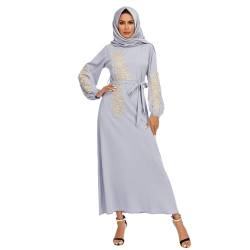 Odizli Abaya Muslim Damen Gebetskleidung für Frauen Muslimische Islamische Kleidung Langarm Stickerei Burka Ganzkörper Lang Gebetskleid Maxikleid Namaz Elbisesi Arabisch Ramadan Robe Grau S von Odizli