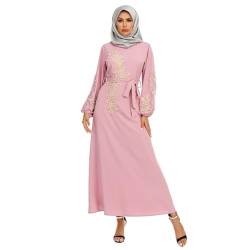 Odizli Abaya Muslim Damen Gebetskleidung für Frauen Muslimische Islamische Kleidung Langarm Stickerei Burka Ganzkörper Lang Gebetskleid Maxikleid Namaz Elbisesi Arabisch Ramadan Robe Rosa M von Odizli