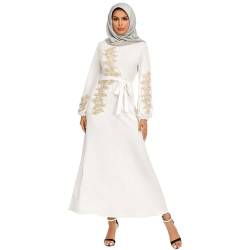Odizli Abaya Muslim Damen Gebetskleidung für Frauen Muslimische Islamische Kleidung Langarm Stickerei Burka Ganzkörper Lang Gebetskleid Maxikleid Namaz Elbisesi Arabisch Ramadan Robe Weiß M von Odizli