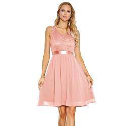 Odizli Abendkleider Elegant für Hochzeit Damen Ärmellos V-Ausschnitt Spitze Chiffonkleid Festlich Hochzeitsgast Cocktailkleid Abschlusskleid Kurz Ballkleid Partykleid Sommer Knielang Kleid Rosa S von Odizli