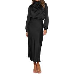 Odizli Abendkleider Elegant für Hochzeit Damen Langarm Rollkragen Satin Lang Ballkleider Hochzeitsgäste Festlich Cocktailkleid Partykleid Gebetskleidung Muslimische Abaya Kleid Winterkleid Schwarz M von Odizli