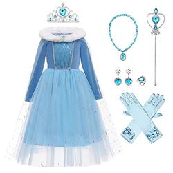 Odizli Anna und ELSA Kleid Kinder Mädchen Frozen Eiskönigin 2 Verkleidung Prinzessin Kostüm Halloween Weihnachten Karneval Geburtstag Party Cosplay Pailletten Samt Kleid Blau 04-7PCS 7-8 Jahre von Odizli