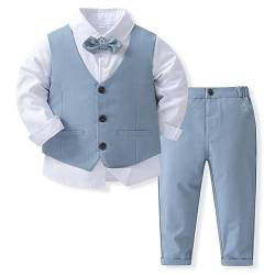 Odizli Anzug Kinder Jungen Festlich Hochzeit Einschulung Kleidung Set Gentleman Langarm Hemd + Weste + Hose + Fliege 4tlg Outfit Geburtstag Taufkleidung Herbst Kinderanzüge Hellblau 18-24 Monate von Odizli