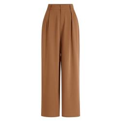 Odizli Anzughose Damen Stoffhose Elegant High Waist Baggy Culottes Palazzo Hosenrock Lang Wide Leg Weite Hose Sommer Marlenehose Bundfaltenhose Business Festlich Schlupfhose mit Taschen Braun 3XL von Odizli