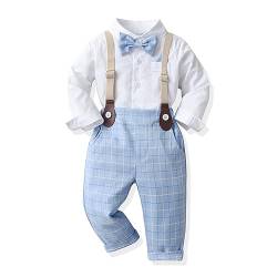 Odizli Baby Anzug Junge Hochzeit Festlich Kinder Langarm Hemd+Fliege+Hosenträger+Hose 4tlg Kleidung Set Bekleidungssets Taufanzug Taufkleidung Einschulung Outfit Kinderanzüge Himmelblau 12-18 Monate von Odizli