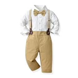 Odizli Baby Anzug Junge Hochzeit Festlich Kinder Langarm Hemd+Fliege+Hosenträger+Hose 4tlg Kleidung Set Bekleidungssets Taufanzug Taufkleidung Einschulung Outfit Kinderanzüge Khaki 2-3 Jahre von Odizli