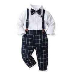 Odizli Baby Anzug Junge Hochzeit Festlich Kinder Langarm Hemd+Fliege+Hosenträger+Hose 4tlg Kleidung Set Bekleidungssets Taufanzug Taufkleidung Einschulung Outfit Kinderanzüge Marineblau 2-3 Jahre von Odizli