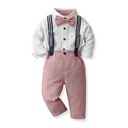 Odizli Baby Anzug Junge Hochzeit Festlich Kinder Langarm Hemd+Fliege+Hosenträger+Hose 4tlg Kleidung Set Bekleidungssets Taufanzug Taufkleidung Einschulung Outfit Kinderanzüge Rosa 6-12 Monate von Odizli