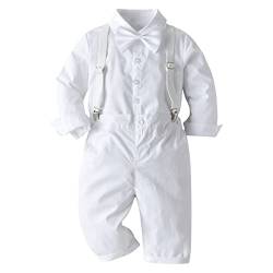 Odizli Baby Anzug Junge Neugeborenen kinder kleidung Langarm Hemd+Hosenträger+Fliege+Hosen 4tlg Bekleidungssets Gentleman Hochzeit Festliche Taufe Geburtstag Set Fotoshooting Weiß 3-4 Jahre von Odizli