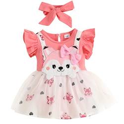 Odizli Baby Kleidung Mädchen Baumwolle Fuchs Kurzarm Strampler Tutu Kleid Tüllkleid+Stirnband 2tlg Bekleidungssets Neugeborene Erstausstattung Babysachen Set Sommer Babykleidung Rosa 6-9 Monate von Odizli