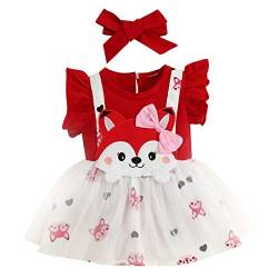 Odizli Baby Kleidung Mädchen Baumwolle Fuchs Kurzarm Strampler Tutu Kleid Tüllkleid+Stirnband 2tlg Bekleidungssets Neugeborene Erstausstattung Babysachen Set Sommer Babykleidung Rot 6-9 Monate von Odizli