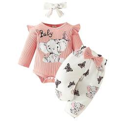 Odizli Baby Kleidung Mädchen Langarm Rüschen Strampler Body + Hose + Stirnband 3tlg Bekleidungssets Neugeborene Erstausstattung Babysachen Set Herbst Winter Babykleidung Pfirsich Elefant 12-18 Monate von Odizli