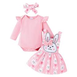 Odizli Baby Kleidung Mädchen Langarm Strampler+Träger Tutu Kleid+Stirnband Neugeborene Erstausstattung Babysachen Herbst Winter Babykleidung Osterhasen Hasen Bunny Ostern Rosa Kaninchen 6-9 Monate von Odizli