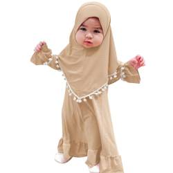 Odizli Baby Mädchen Gebetskleidung Abaya Muslim Muslimische Islamische Langarm Kleider Hijab Arabisch Türkische Robe Jilbab Khimar Kaftan Ramadan Burka Lang Gebetskleid Khaki-Pompoms 18-24 Monate von Odizli