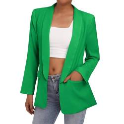 Odizli Blazer Damen Elegant Sportlich Jackett Lang Blaser Jacke Sweatblazer Sommer Leicht Jersey Oversize Longblazer mit Tasche Langarm Casual Cardigan Business Anzug Grün L von Odizli