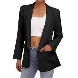 Odizli Blazer Damen Elegant Sportlich Jackett Lang Blaser Jacke Sweatblazer Sommer Leicht Jersey Oversize Longblazer mit Tasche Langarm Casual Cardigan Business Anzug Schwarz L von Odizli