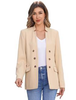 Odizli Blazer Damen Elegant Sportlich Jackett Stehkragen Knopf Lang Blaser Jacke Sweatblazer Sommer Leicht Jersey Oversize Longblazer mit Tasche Langarm Casual Cardigan Business Anzug Khaki XS von Odizli