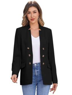 Odizli Blazer Damen Elegant Sportlich Jackett Stehkragen Knopf Lang Blaser Jacke Sweatblazer Sommer Leicht Jersey Oversize Longblazer mit Tasche Langarm Casual Cardigan Business Anzug Schwarz M von Odizli