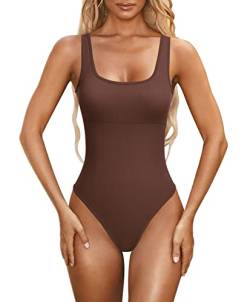 Odizli Body Shaper Damen Bodysuit Women Shapewear Bauchweg Extra Stark Shaping Sexy Ärmellos Gerippt Seamless Yoga Sport Jumpsuit Figurformende Unterwäsche Braun #B L von Odizli