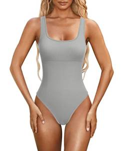 Odizli Body Shaper Damen Bodysuit Women Shapewear Bauchweg Extra Stark Shaping Sexy Ärmellos Gerippt Seamless Yoga Sport Jumpsuit Figurformende Unterwäsche Grau #B M von Odizli