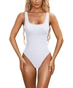 Odizli Body Shaper Damen Bodysuit Women Shapewear Bauchweg Extra Stark Shaping Sexy Ärmellos Gerippt Seamless Yoga Sport Jumpsuit Figurformende Unterwäsche Weiß #B M von Odizli