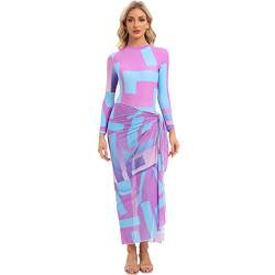 Odizli Burkini Damen Muslim Frauen Muslimische Badeanzug Islamische Langarm Body+Badehose+Wickelrock Pareo Sarong Tuch Strandrock Schwimmanzug Modest Bademode Sommer Lang Surfanzug Rosa Blau 4PCS S von Odizli