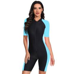 Odizli Burkini Damen Muslim Frauen Muslimische Badeanzug mit Bein Islamische Langarm/Kurzarm Zip Up Neopren Schwimmanzug Kurz Neoprenanzug UV Rashguard Surfer Bademode Blau M von Odizli