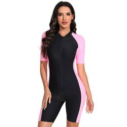 Odizli Burkini Damen Muslim Frauen Muslimische Badeanzug mit Bein Islamische Langarm/Kurzarm Zip Up Neopren Schwimmanzug Kurz Neoprenanzug UV Rashguard Surfer Bademode Rosa S von Odizli