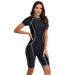 Odizli Burkini Damen Muslim Frauen Muslimische Badeanzug mit Bein Islamische Langarm/Kurzarm Zip Up Neopren Schwimmanzug Kurz Neoprenanzug UV Rashguard Surfer Bademode Weiß Linie XXL von Odizli