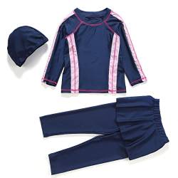 Odizli Burkini Mädchen Kinder Muslim Badeanzug Full Cover Schwimmanzug Muslimische Tankini Islamisch Arabisch Jilbab Langarm Top+Shorts Badehose+Hijab 3tlg Modest Bademode Marineblau#1 11-12 Jahre von Odizli