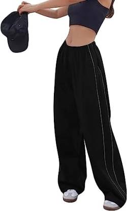 Odizli Cargohose Damen Baggy High Waist Vintage Y2K 2000er Cargo Fallschirm Hose Parachute Track Pants Frauen Freizeithose Fallschirmhose Jogginghose Trackpants Streetwear mit Taschen Schwarz L von Odizli