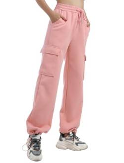 Odizli Cargohose Damen Baggy High Waist Vintage Y2K 2000er Locker Lang Cargo Jogginghose Track Pants Trackpants Sporthose Sweatpants Freizeithose Teenager Mädchen Hose Streetwear mit Taschen Rosa XL von Odizli