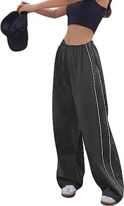 Odizli Cargohose Damen Baggy High Waist Vintage Y2K Cargo Fallschirm Hose Parachute Track Pants Hip Hop Fallschirmhose Jogginghose Trackpants Teenager Mädchen Streetwear mit Taschen Dunkelgrau S von Odizli