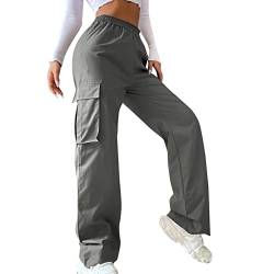 Odizli Cargohose Damen Baggy High Waist Y2K Fallschirm Hose Vintage Parachute Pants Hip Hop Freizeithose Klamotten Teenager Mädchen 90er E-Girl Streetwear Frauen Cargo Hosen mit Taschen Dunkelgrau XL von Odizli