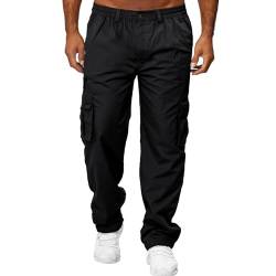 Odizli Cargohose Herren Baggy Lang Cargo Hose Vintage Elastische Taille Parachute Pants Track Hip Hop Freizeithose Jogginghose Trainingshose Sommerhose Streetwear mit Taschen Schwarz S von Odizli