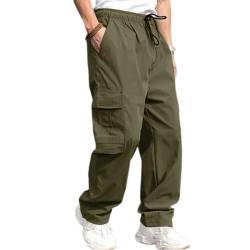 Odizli Cargohose Herren Baggy Lang Cargo Hose Vintage Kordelzug Parachute Pants Track Hip Hop Freizeithose Jogginghose Trainingshose Sommerhose Streetwear mit Taschen Grün 3XL von Odizli