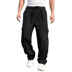 Odizli Cargohose Herren Baggy Lang Cargo Hose Vintage Kordelzug Parachute Pants Track Hip Hop Freizeithose Jogginghose Trainingshose Sommerhose Streetwear mit Taschen Schwarz 3XL von Odizli